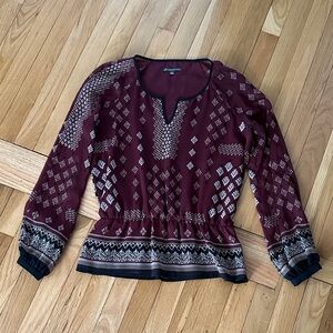 Adrianna Papell Burgundy Geometric Blouse